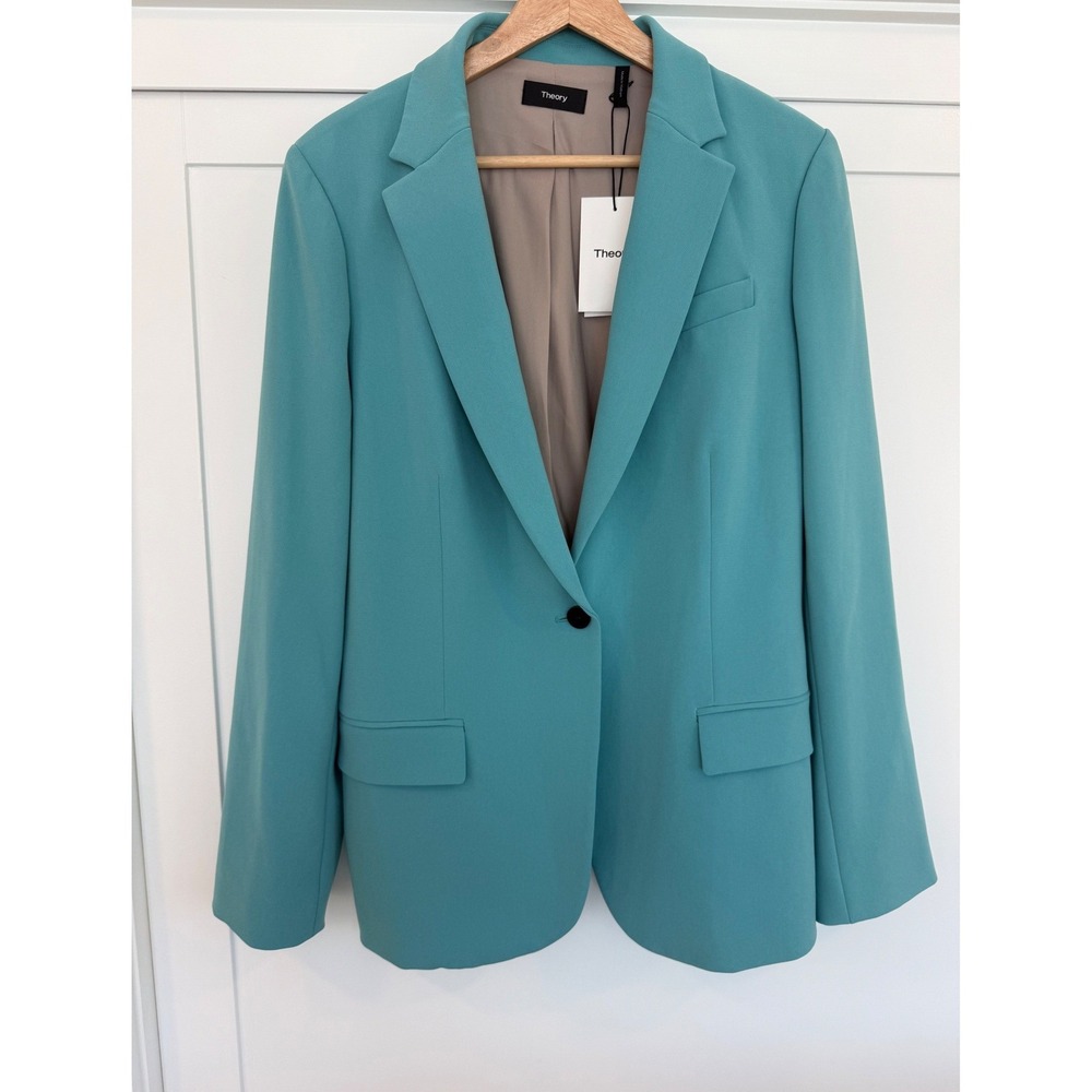 NWT Theory Staple Blazer B Teal Admiral Crepe Single Button Career Jacket - 12